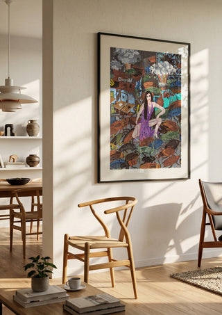 The only things that will be left after a nuclear holocaust are cockroaches and Cher by Daukantė in a black frame in a bright dining room with wooden chairs