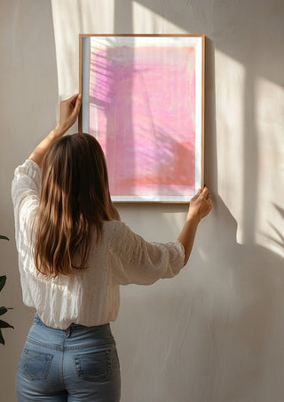 soft atmospheric colorfields by Iris Lehnhardt being hung on a sunlit wall