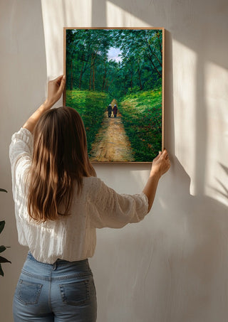 The way of live by Juergen Duerrmann being hung on a sunlit wall