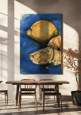 Summer by Christin hanging above a wooden dining table in warm sunlight