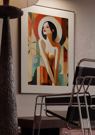 Golden Silence by ArtySjak framed in a dim room beside a tubular steel chair