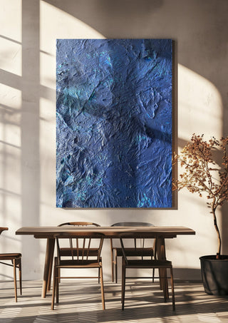 Das Meer by Sophie Schillen hanging above a wooden dining table in warm sunlight