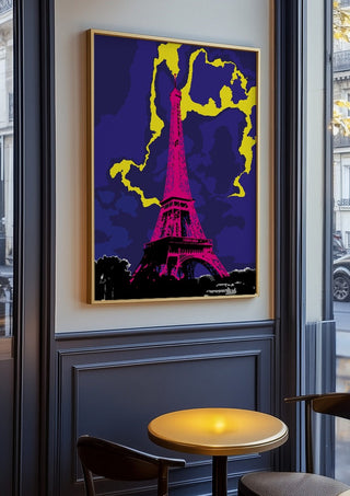 The Tower by Massimo Frascogna in an oak frame on a panelled cafe wall