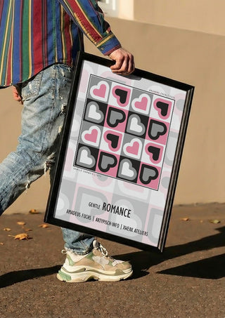 Gentle Romance - Priority Signal by Amadeus Fuchs carried in a black frame along a sunny street