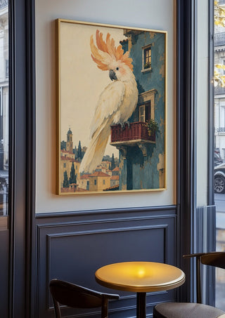 A Balcony of One’s Own by Matthews Gallerie in an oak frame on a panelled café wall