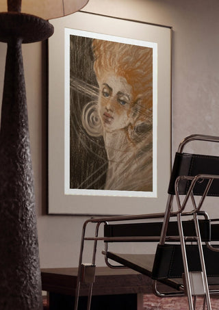 the strings of my soul by Mariia Nikolina framed in a dim room beside a tubular steel chair
