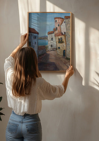 Village Street view, La Azohía, Cartagena, Spain by PaKart being hung on a sunlit wall