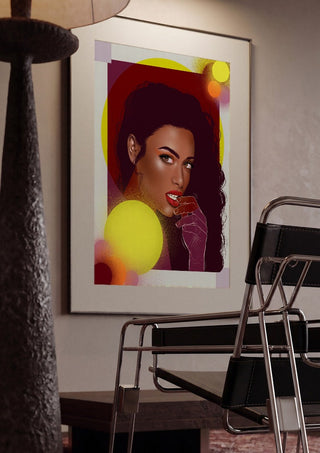 The Light is Coming by Sabrina Rosenblatt framed in a dim room beside a tubular steel chair