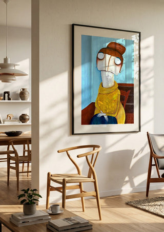 Die 12 Sündenfälle: Heuchelei by lacaluna in a black frame in a bright dining room with wooden chairs