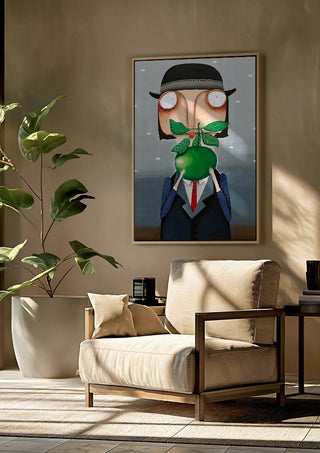 Die Apfelallergie by lacaluna framed above a beige armchair beside a potted plant