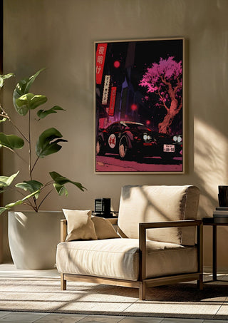 Drift Division 02 by Melancholy Machinations framed above a beige armchair beside a potted plant