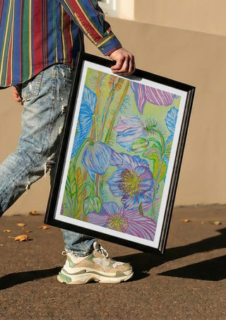 Sfumature blu by Maria Emanuela Fiori carried in a black frame along a sunny street