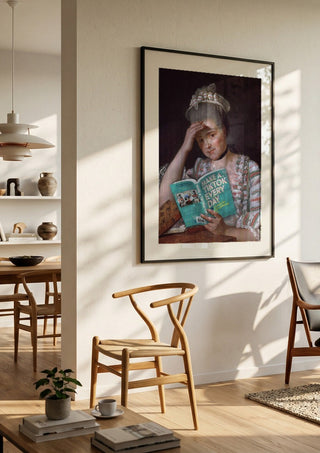 Make a Tik Tok by Dikhotomy in a black frame in a bright dining room with wooden chairs