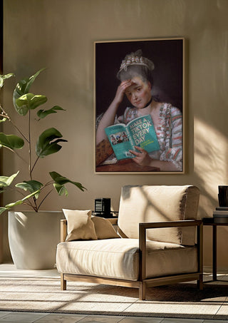 Make a Tik Tok by Dikhotomy framed above a beige armchair beside a potted plant