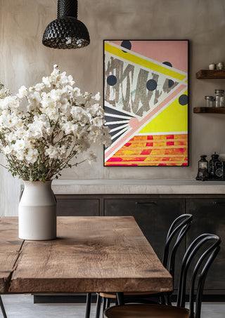 A favourite crossing by Vanyay in a black frame above a rustic table with white flowers