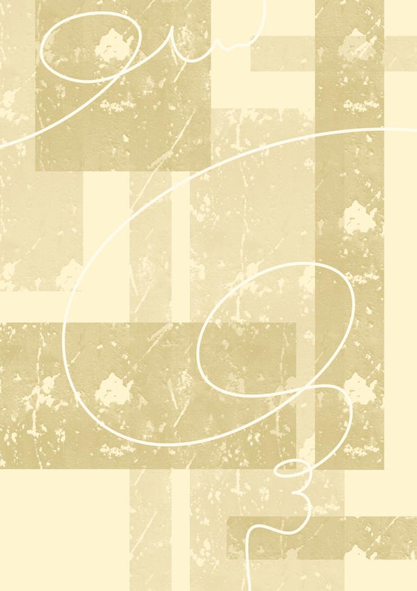 Abstract beige artwork titled "Fragment Path I - Yuli" with geometric shapes and white swirling lines.