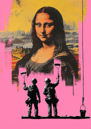 Mona in Pink by Dikhotomy — workmen rolling pink paint over the Mona Lisa