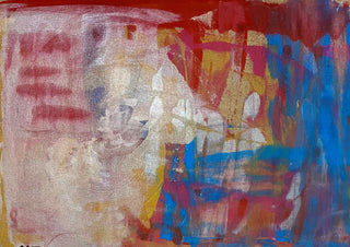 Nature by Maria-Tia - pale cream and silver abstract with red and blue accents