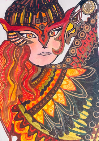 The Eagles by ALEX - red-haired woman in an eagle headdress with a patterned feathered wing