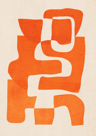 Abstract Art 55 - 7 by ThingDesign - interlocking orange cut-paper shapes on a cream ground