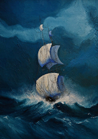 Sails in the Dark Swell by Justyna Kopania - a ship under white sails in a heavy blue swell