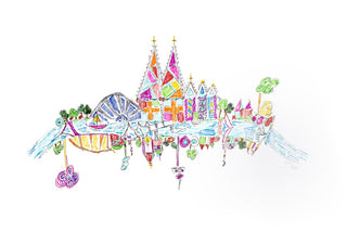Köln by ullimcart - a cathedral and gabled houses in pink and orange above a blue river