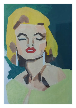 Marilyn Monroe by creatievananne - the actress painted in flat blocks of yellow and green