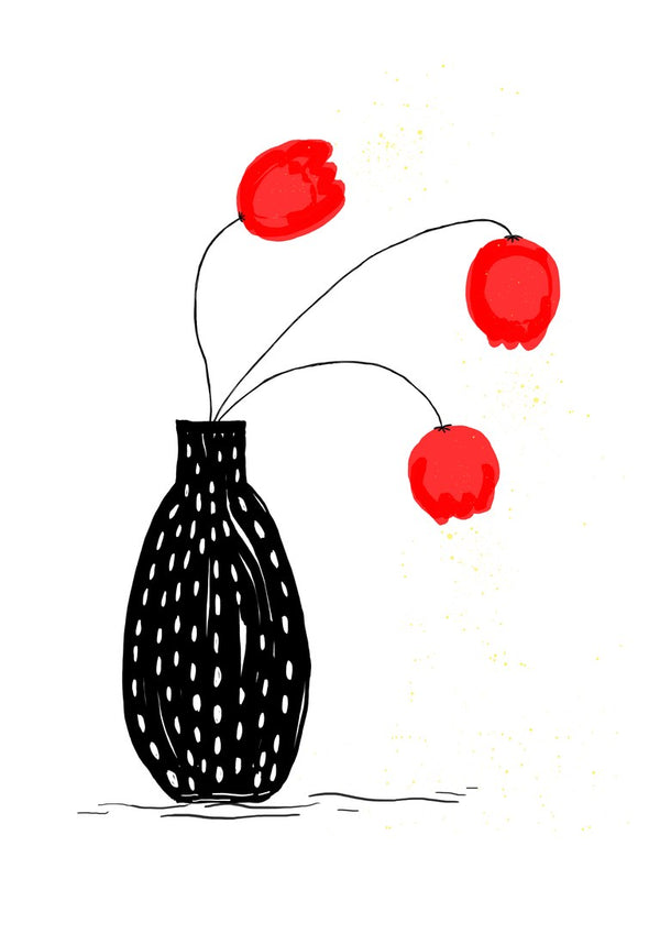 Three happy tulips by Creationsbyeditabrus - three red tulips in a black dotted vase