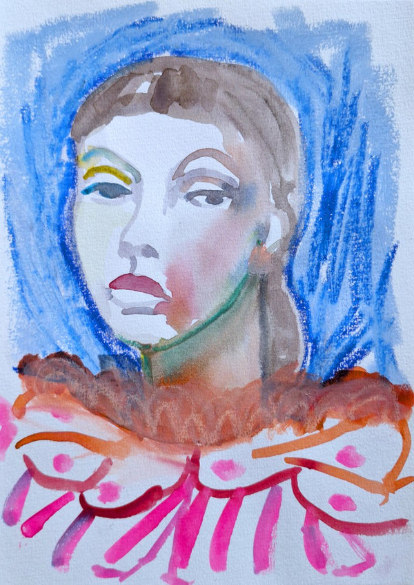 Who's the Clown now by DNF - a painted face under a blue hood above a pink clown collar