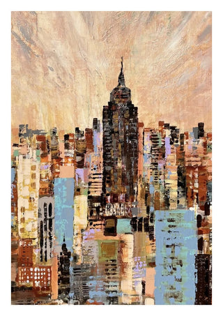NYC by Art Anne Lee - a New York skyline in rust, cream and pale blue under a warm sky