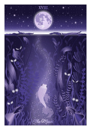 The Moon by Sciurus tarotus - a full moon over dark water and a pale koi rising through moonlight