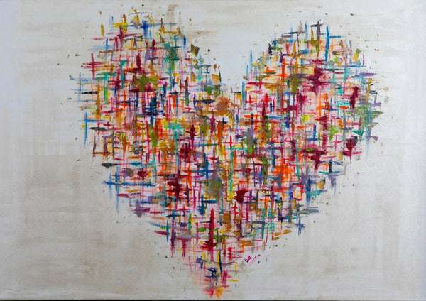 Herzblick by ullimcart - a large heart built from short crossing strokes of colour on cream