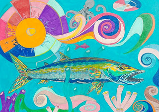 Pike by Sulaika Martis - a pike among spirals and a sun wheel in turquoise water