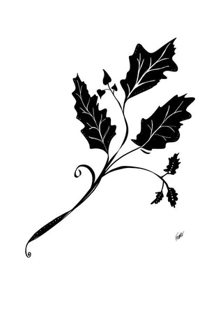 Leife by FridaRit - a black stem with three lobed leaves, their veins drawn as fine white lines