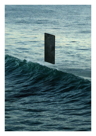 Deep Blue by Fran Rodriguez - a starry black rectangle standing on a teal and deep blue sea