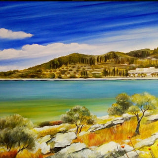 Dalmatia by Sunny - a turquoise bay with a wooded shore, limestone rocks and olive trees