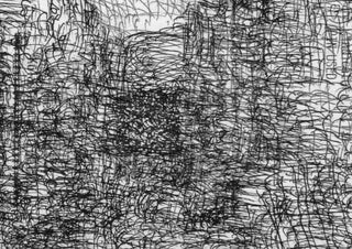 Hesburger by Priit Ruttas - a dense field of black pen scribble with a scene surfacing in the line