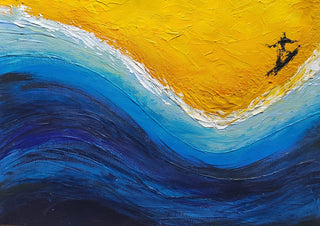 Surfing by GAHO - a black surfer on a navy and turquoise wave under a yellow sky