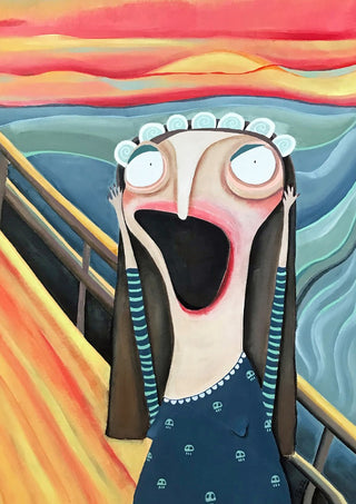 Der letzte Schrei by lacaluna - a screaming figure on a bridge under a red and orange sky
