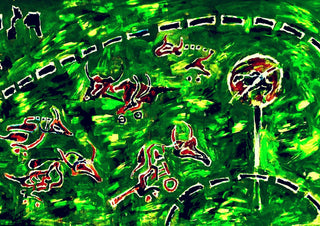 Racing Mutants by Will Black - dark red horned creatures running on a bright green ground