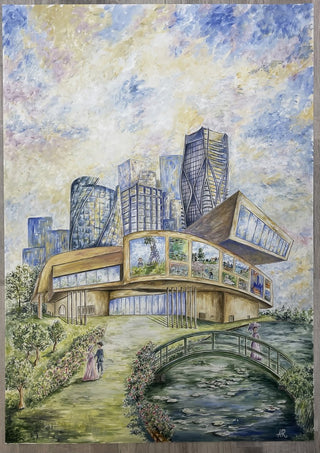 Modern Monet by Ramona’s art - a modern gallery above a lily pond and arched bridge