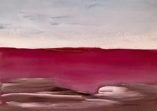 Blood Red Line by Marina Agre - a deep crimson field under a pale grey sky