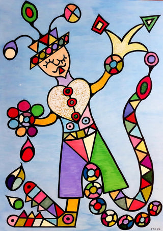 Figure with a Heart by Steffi Seiler - a standing figure with a cream heart for a body on pale blue