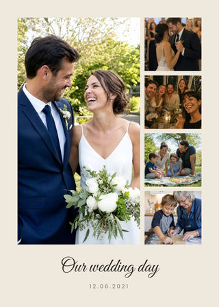 The Big Moment personalised poster – a large photo with four smaller photos beside it, on beige