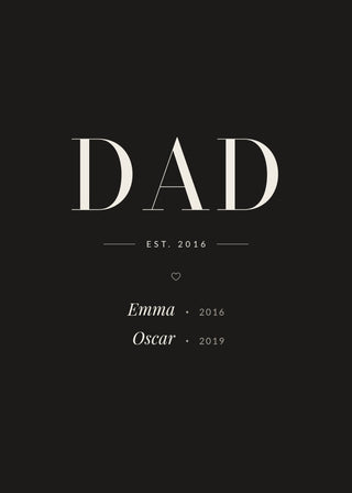 Dad Est. personalised poster with children's names – Black