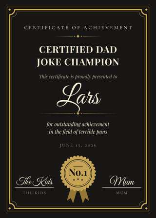 Dad Joke Champion personalised certificate poster – Black
