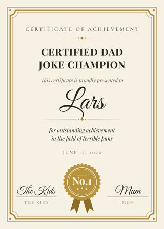 Dad Joke Champion personalised certificate poster – Cream