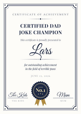 Dad Joke Champion personalised certificate poster – White