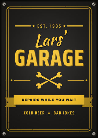 Dad's Garage personalised vintage sign poster – Black & Yellow