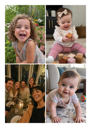 Family Collage personalised poster – 4 family photos in an even grid, with a white border and fine white lines